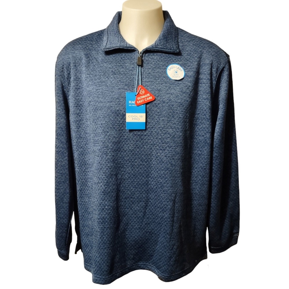 Haggar Cool 18 Pro Golf Mens 1/4 Zip Sweatshirt 2X Long Sleeve Blue Soft Touch